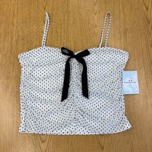 Rebellious Dreamer NWT White Polka Dot Tank Top with Black Bow Size XL Coquette